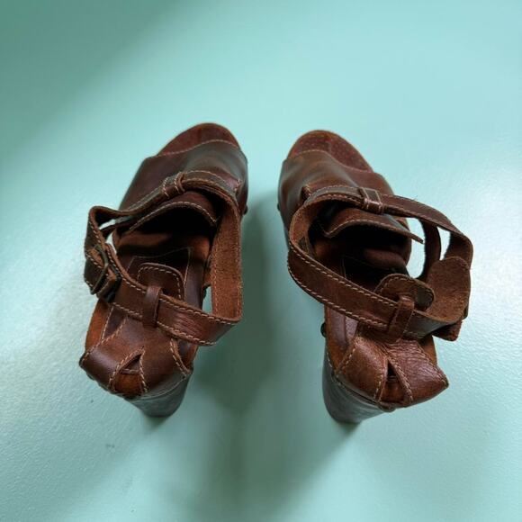 Vintage Y2K Brown leather block heel platform sandals with buckles - Size 9 - Picture 5 of 8